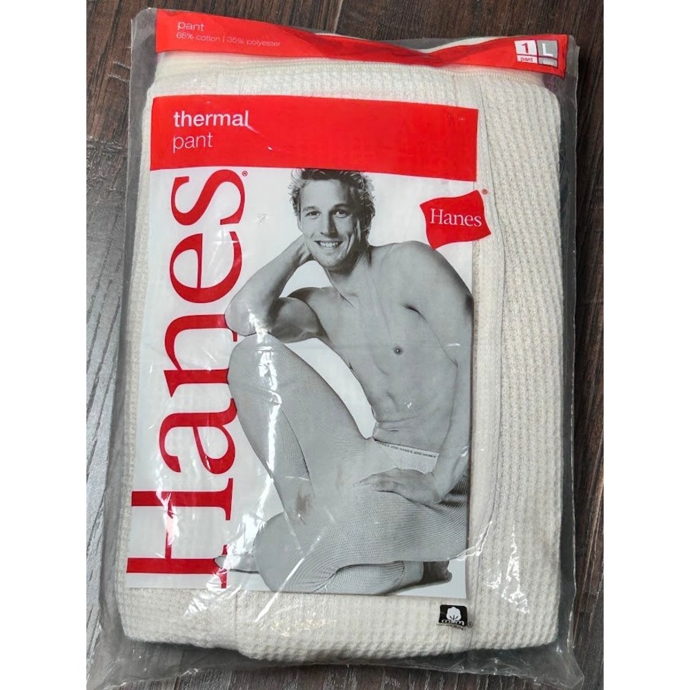 VTG‎ 2006 Hanes Mens Thermal Pants Waffle Knit Long Johns White Large WM02-EC